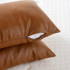 Fancy Homi Brown Boho Long Lumbar Faux Leather Body Decorative Throw Pillow Cover 14x40 Inch for Bedroom Couch Bed Sofa Bench, Thick Stylish Solid Square PillowCase, Rustic Modern Farmhouse Room Decor - Image 3