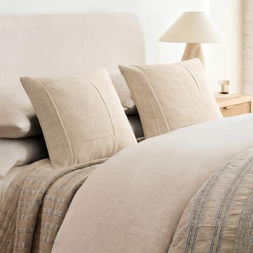 Foindtower Set of 2 Decorative Patchwork Chenille Throw Pillow Covers Textured Neutral Vintage Cushion Covers Modern Boho Accent Home Decor for Sofa Chair Couch Bed Living Room,20×20 Inch,Ivory White - Image 6