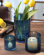 Hurricane Candle Holder Set of 3 Blue Candle Holders for Pillar Candles, Seeded Bubbles Glass Candle Holder, Blue Glass Cylinder Vases for Table Centerpieces, Home, Patio and Wedding 8" 4.7" 3.5" - Image 4