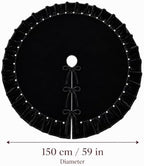 Black Velvet Christmas Tree Skirt 60 Inch – Pearl Beaded Ruffle Trim Xmas Tree Skirt with Bows, Festive Christmas Tree Base Cover for Holiday Party Home Decorations - 150cm - Image 6