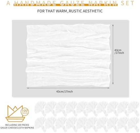 100 Pieces Cloth Napkins White Dinner Cheesecloth Napkins for Wedding,Wrinkled Cloth Napkins Bulk for Home Party Rustic Table Decoration, 17 x 17 Inch - Image 2