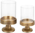 Set of 2 Glass Hurricane Candle Holders for Pillars with Metal Base in Gold, Glass Candle Holder, Centerpiece, for Weddings, Dinner Parties, Dining Tables, Console Tables, Mantels by Unknown