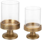 Set of 2 Glass Hurricane Candle Holders for Pillars with Metal Base in Gold, Glass Candle Holder, Centerpiece, for Weddings, Dinner Parties, Dining Tables, Console Tables, Mantels by Unknown