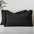 MIULEE Boho Linen Fringe Decorative Lumbar Throw Pillow Covers Black 12x20 by MIULEE