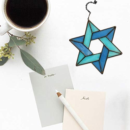 Jewish Star Stained Glass Window Hanging,Star of David Suncatcher - Image 4