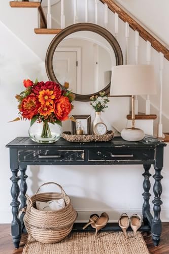 Fake Peony Flowers in Vase Fall Table Centerpiece Faux Floral Arrangement in Vase Autumn Artificial Flowres for Tables Orange Silk Flowers Arrangement - Image 4