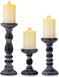 Romadedi Black and Gray Distressed Wood Pillar Candle Holders, Set of 3 by ROMADEDI