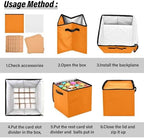 YETTASBIN Orange Solid Color Large Christmas Ornament Storage Box with Zipper & Adjustable Dividers, Storage Container with Lid & Handles for 64 Holiday Ornaments 3-Inch, 13 x 13 Inch - Image 6
