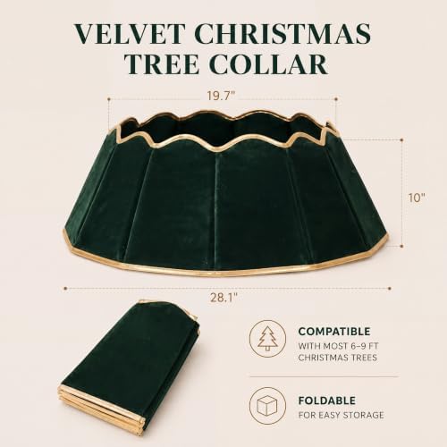 Hungdao Velvet Foldable Christmas Tree Collar, Green Tree Skirt, 28'' - Image 2