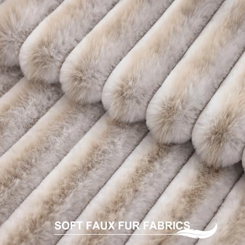 Pallene Faux Fur Decorative Throw Pillow Covers 18x18 Set of 2, Ombre Beige - Image 2