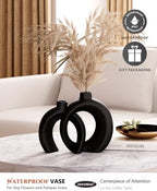 Round Donut Vase Set of 2 - Minimalist Nordic Modern Ceramic Decorative Black Vases For Home Office Book Shelf,Table Decor for Living Room,Coffee,Tv Stand Entry Console Mantle Decoration (Matte Black) - Image 5
