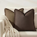 decorUhome Linen Fringe Chocolate Throw Pillow Covers 20x20 Set of 2 - Image 7