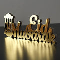 iwa concept | Wooden Acrylic Islamic Tabletop Decor | Ramadan Kareem & Eid Mubarak Decoration | Islamic Muslim Gifts | (Eid Mubarak-3, Gold) by iwaconcept