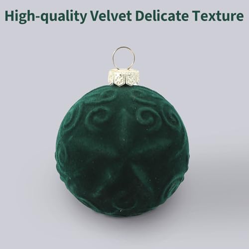 Garvee 25 Pcs Christmas Ball Ornaments, 2.36 in Green Velvet Flocked Xmas Holiday Ball Set, Shatterproof & Lightweight Plastic Christmas Decorations for Trees Parties - Image 3