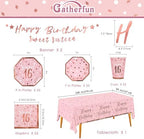 Rose Gold & Pink Sweet 16 Birthday Bundle: Party Supplies Set with paper Plates, Napkins, Cups, Tablecloth & Banner - Sweet Sixteen Decorations, Party Favors ，Serves 25 - Image 2