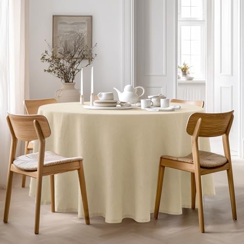 Linen World Round Tablecloth 90" Inch - 100% French Linen Washable Natural Tablecloth for Dining,Outdoor,Weddings and Restaurants,Decorative Thanksgiving Christmas,Sand Beige - Image 3