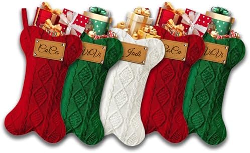 Personalized Dog Christmas Stockings, Custom Name Engraved Christmas Stockings 5 Pack, 16.9” Large Xmas Stocking for Dogs Cats Pets, Bone Shape Fireplace Hanging Holiday Xmas Party Decoration by Bianspz