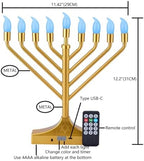 Electric Hanukkah Menorah,RGB Led Menorahs for Chanukah Decoration,Color Changing with Remote Control & Push-Button to Choose The Day and Timer Options Battery/USB Powered,Gold - Image 2