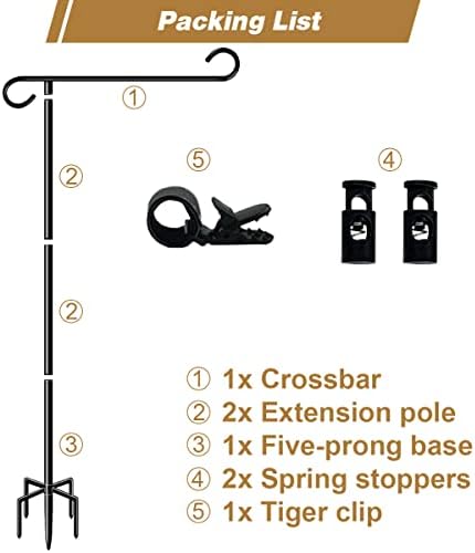51 Inch Tall Garden Flag Stand Holder with 5 Prong base, Yard Flag Pole Holder for 12x18 Outdoor Small Flag Decor with Two Spring Stoppers and a Tiger clip, 2 Pack - Image 6