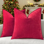 decorUhome Chenille Red Velvet Throw Pillow Covers 24x24 Set of 2 by decorUhome