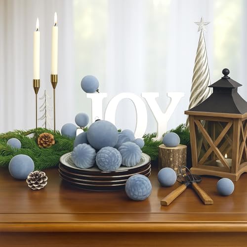 XmasExp 36PCS Velvet Christmas Ornaments Set Mixed Flocked Balls Ornaments Shatterproof Christmas Tree Decorations for Holiday,Party,Home（Light Blue） - Image 5