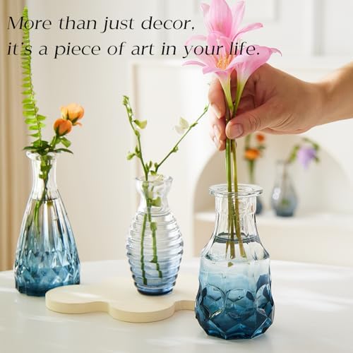 Glass Bud Vase Set of 30 - Small Vases for Flowers in Bulk - Assorted Vintage Crystal Vases for Flowers, Table Centerpieces (Blue, 30 Pcs) - Image 2