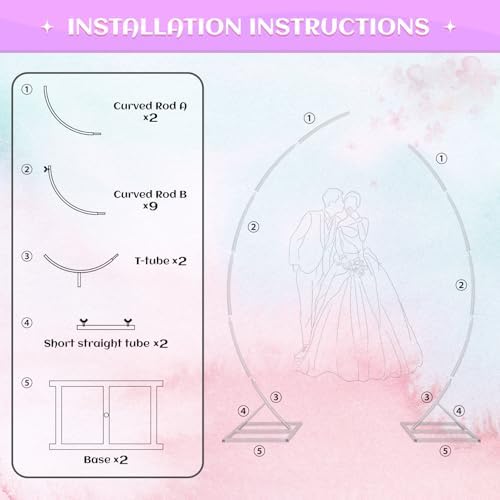 Metal Open Arch Backdrop Stand,Set of 2 White Curved Arch Backdrop Stand Half Moon Wedding Arches for Ceremony,Birthday,Anniversary,Baby Shower,Floral Stand,Ramadan Decoration(6.7FT & 5.8FT) - Image 3