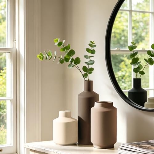 Ceramic Vase Set of 3, Modern Decorative Vases for Home Decor, Small Flower Pottery Vase Sets, Boho Farmhouse Rustic Vases for Living Room, Kitchen, Bedroom, Bathroom, Shelf, Table - Image 4