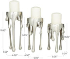 CosmoLiving by Cosmopolitan Aluminum Metal Abstract Decorative Candle Holder Melting Drip Candle Stand, Set of 3 Candlestick Holder 12", 10", 8"H, Silver - Image 6