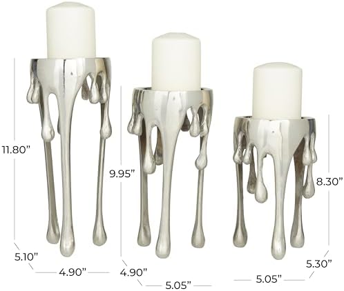 CosmoLiving by Cosmopolitan Aluminum Metal Abstract Decorative Candle Holder Melting Drip Candle Stand, Set of 3 Candlestick Holder 12", 10", 8"H, Silver - Image 6
