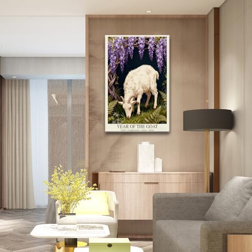 Chinese Lunar Year of the Goat Art Poster – White Goat Under Wisteria Arch Aesthetic Home Decor Posters for Room Wall Art and Apartment 8X12 in Black Framed - Image 7