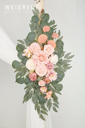 Artificial Wedding Arch Flowers Kit(Pack of 3),2Pcs Artificial Flower Arch Decor,1Pcs Sheer Drape for Wedding Ceremony Arbor for WeddingCeremony (Romantic Pink) - Image 4