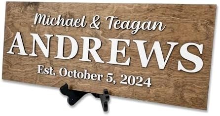 Personalized Wedding Sign – Custom Name Plaque, Just Married Sign, Bridal Shower & Newlywed Gifts for Couples, Family Wall Decor, Family Name Sign, Wooden Sign, Hickory Hollow Designs (Names & Est.) by HickoryHollowDesigns