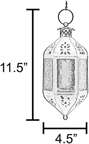 Vela Lanterns Hanging Moroccan Lamp - Exotic Decorative Patio & Porch Decor, Indoor Outdoor Tea Light Candle Lantern Holder with Chain (11" Medium, Blue/Green/Amber Glass, 3-Pack) - Image 4