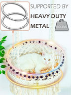 KARCEEY Macrame Cat Hammock - Hanging Cat Bed for Wall & Window - Boho Swing with Full Hardware Kit & Nip Toy - Stable Heavy Duty Design for Large & Senior Felines up to 60lbs - Image 2