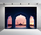 BELECO 9x6ft Fabric Mosque Backdrop Muslim Ramadan Kareem Religious Building Islamic City Mosque Crescent Moon Background Religious Theme Party Decorations Photo Booth Studios Props - Image 3