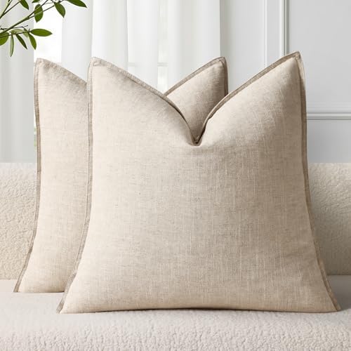 decorUhome Fall Beige Linen Throw Pillow Covers 26x26 Set of 2 by decorUhome