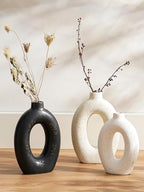 LE TAUCI Ceramic Vases Set of 2, Black Hollow Donut Flower Vases, Modern Decorative Centerpiece for Home Decor, Coffee Table, Shelf, Mantel, Black Bronze Speckle (H10.5”xW8.5”) - Image 6