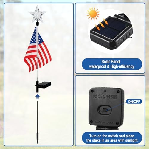 4th of July Decorations Outdoor,3 Pack Solar American Flag lights Stakes - Image 6