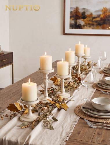NUPTIO Wood Candle Holders for Pillars: Set of 3 Rustic Candle Stands - Image 5
