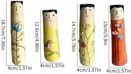 Spring Family Bud Vases, Resin Bohemian Family Vase, Girls Face Cute Hand Painted Character Vase for Home Decor Living Room Personalized Decor (4PCS) - Image 2