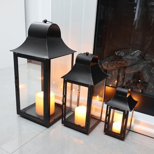 Lanterns Decorative Indoor & Outdoor, 22'' 16'' 11'' Large Candle Lanterns Decorative for Front Porch, Metal Frame Square Holders with Glass, Vintage Patio, Garden, Yard Spring Decor - Image 7