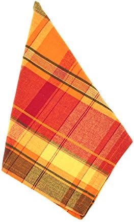 Terracotta Orange Holiday Harvest Plaid Design Cotton Napkin. 20" Square. (4 Piece Set) by *****