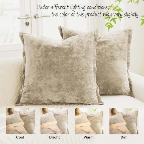 Greek Velvet Euro Sham Covers Set of 2 26x26 Luxury Soft Solid Pillow Covers for Living Room Bedroom Yard,Beige - Image 5