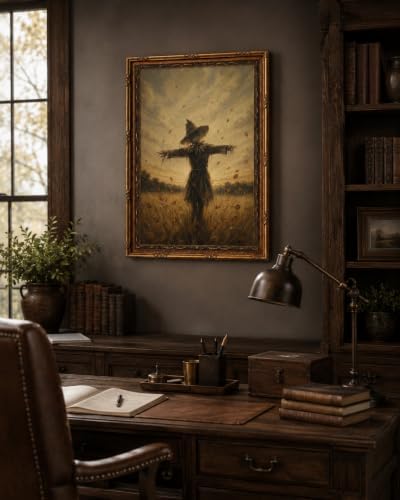 Gold Framed Scarecrow Wall Art, Autumn Farmhouse Canvas Print, 24x16 - Image 3
