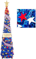 4th of July 5 Ft Artificial Christmas Tree Pop-Up Collapsible Pencil Christmas Trees with 100 Color for Indoor Outdoor Independence Day Patriotic Party Decorations (red Blue) by KOLODOGO