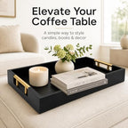 Luxury Black Ottoman Tray with Gold Handles – 12x17 Large Decorative Serving Tray for Coffee Table, Couch, Breakfast in Bed & Home Décor – Modern Wood Display Tray - Image 2