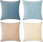 MONDAY MOOSE Decorative Throw Pillow Covers Cushion Cases, Set of 4 Soft Velvet Modern Designs, Mix and Match for Home Decor, Pillow Inserts Not Included (20x20 inch, Beige/Light Blue) - Image 5