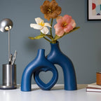 Liotww Ceramic Flower Vase Navy Blue Heart Shaped Home Decor Vase - Image 2