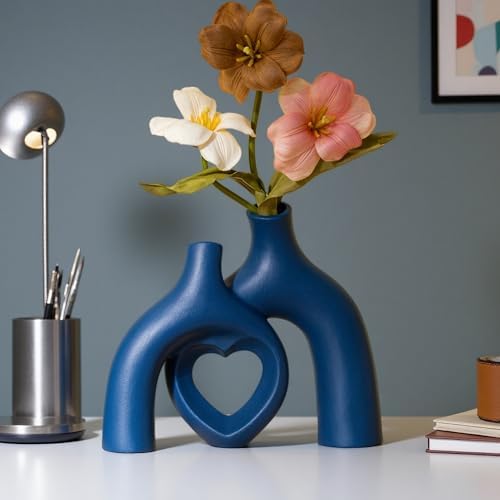 Liotww Ceramic Flower Vase Navy Blue Heart Shaped Home Decor Vase - Image 2